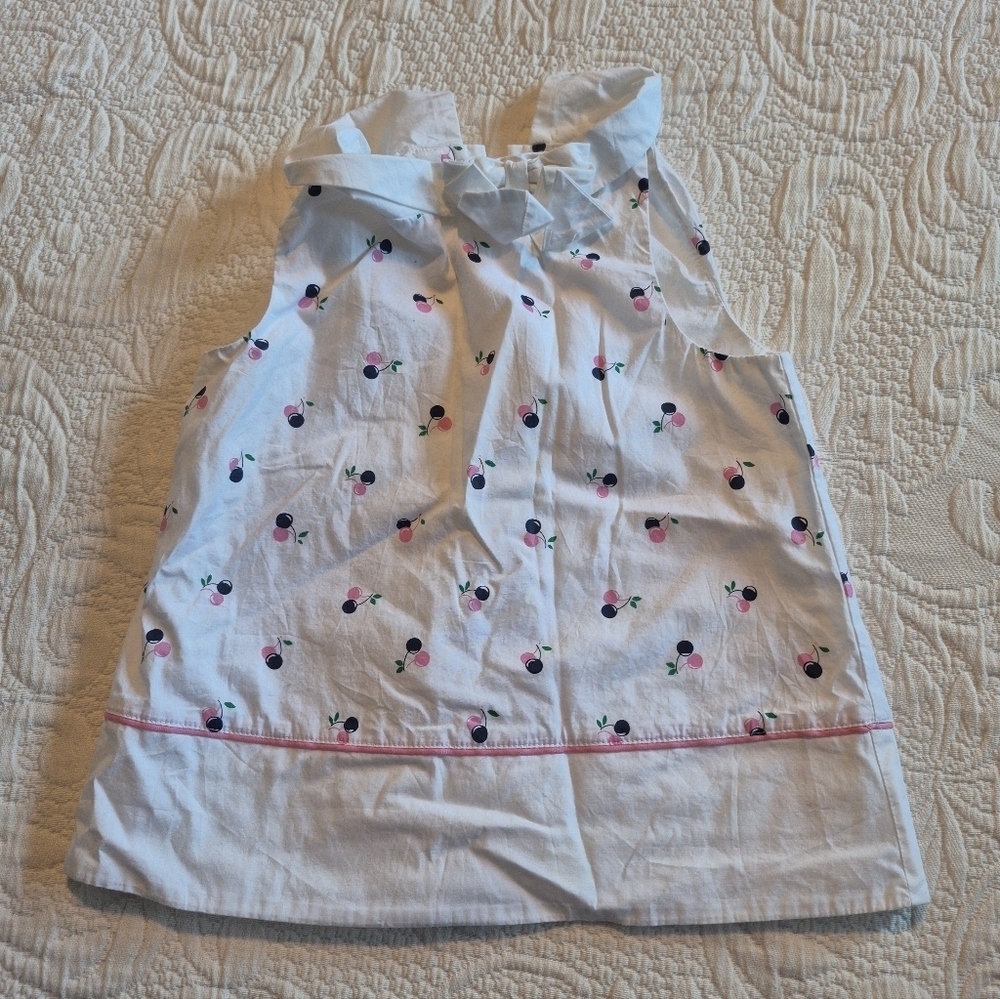 Janie and Jack girls size 5 white with pink blue cherry design, sleeveless shirt